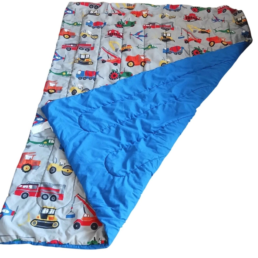 Boy Child Y2K TWIN Comforter Blanket Truck Plane Helicopter Train Quilt Gray